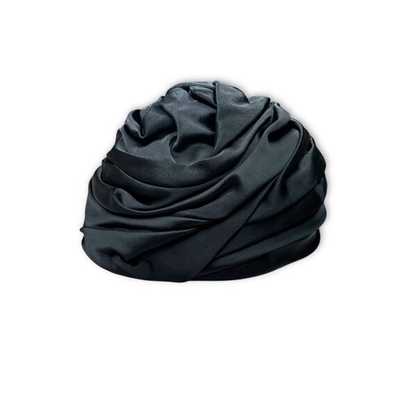 Vintage Bullock’s Wilshire Black Satin Turban Hat Wynshire Millinery - Picture 1 of 10